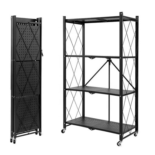 SEACALL 折り畳み メタルラック 折りたたみラック 4層 大容量 幅70CM 金属製の収納ラック 折り畳み棚 360°キャスター付きで移動可能 ック設置不要 家庭用収納ラック キッチン 寝室 応接間 書…