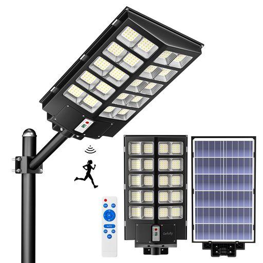 【強力・爆光】GEFOLLY ソーラーライト 屋外 街灯 SL-5200W 520000LM LEDソーラー街灯 IP67防水 三つ照明モード リモコン付き タイマー機能 無段階調光 暗く成ると自動点灯 人感センサー付き 街路…