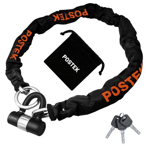 POSTEK バイク ロック チェーンロック 鍵 チェーン パッドロック 長さ2000MM スクエアチェーン 重量感 頑丈 極太チェーンロック Φ(直径)10MM 盗難防止 (2.0M, 黒とオレンジ)
