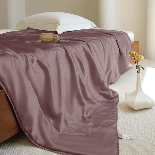 [THXSILK] シルク ブランケット 毛布 肌掛け布団 洗える 100%シルク 19匁 OEKO認証済 柔らかい ふわふわ 軽量 吸水速乾 静電気防止 防ダニ・抗菌 光沢 オールシーズン 高級 贈り物(パープル 135*18…