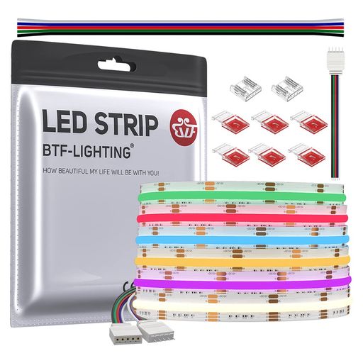 BTF-LIGHTING FCOB COB RGBW 5PIN RGB+昼光色 6000K 5M 896LEDS/M 幅12MM フレキシブル 高密度 LEDテープライト ストリップライト 調光調色 変形可能 切断可能 寝室 キッチンホーム 屋内装飾