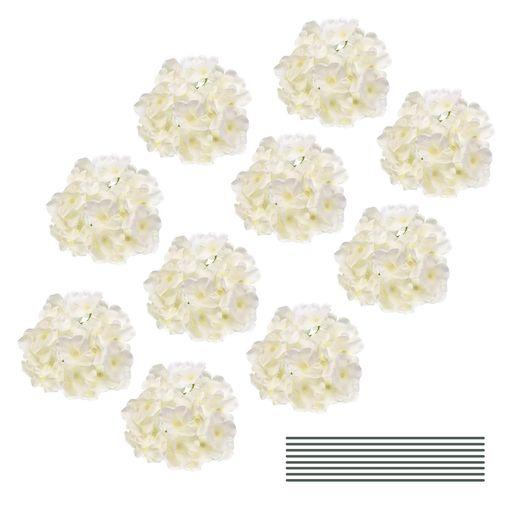 DMIOTECH 30セット ホワイト シルク人工アジサイヘッド 結婚式の造花アジサイ 茎付き 結婚式の花瓶 花壁 ギフト 装飾用