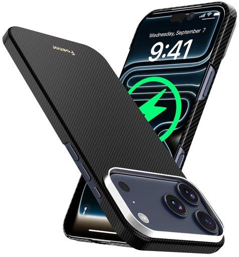 FOENOR IPHONE 17 PRO用 ケース アラミド繊維製 MAGSAFE対応 ワイヤレス充電対応 極薄・軽量型 IPHONE17プロ用 カーボン風 電波干渉なし ミニマリスト いPHONE17PRO ケース(600D/ブラック)