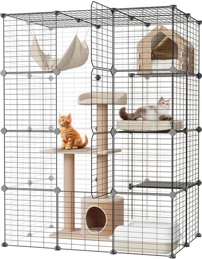 TOPZOO 猫 ケージ 大型 3段 多頭飼い キャットケージ 大型猫 猫用ケージ 広い 組立簡単 組替え自由 おしゃれ キャットケージ 大きい 足場 ワイド 増やせる 脱走防止 室内飼い 日本語説明書付…