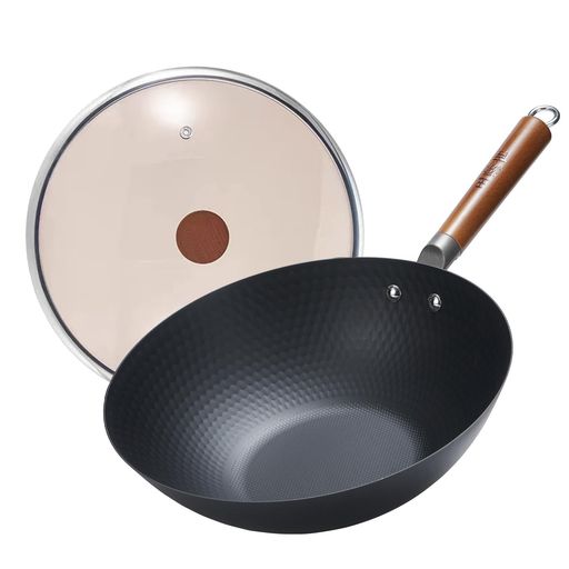 WANGYUANJI 軽さフライパン30コマーシャル深型 無ペンキ塗り鉄鍋 他愛もない中華鍋 1KG 熱伝わらすがいち早く首尾一貫した 炒める 揚げる 茹でる 主としての暖房器に相応う 窒化鉄 鉄フライパン 蓋付き添い人 IH 屁っ放り相応う