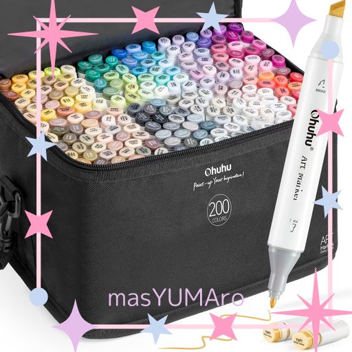 OHUHU イラストマーカー 200色201本 太細両端 プロ愛用 マーカーペン イラスト アルコール カラー コミック用 ブレンダーペン 画材セット OAHUシリーズ