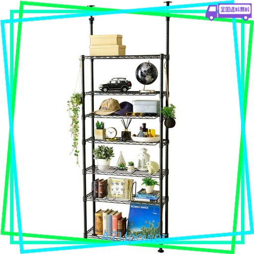 ドウシシャ ルミナス ノワール 突っ張り ラック つっぱり 本棚 7段 幅80 奥行30 スリム 壁面収納 ウォールラック 簡単取付 段差対応 転倒防止 大容量 黒 ブラック キッチン 耐荷重80KG 幅78×…