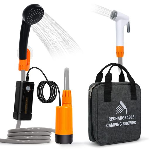 AZXJCポータブルアウトドアシャワー、電動シャワー、LED照明、ポータブルシャワーは、バケツの水を安定した柔らかいシャワー流に引き出し、ビーチ、キャンプ、ガーデン、ハイキングに…