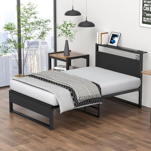 [2025改良型]REBEBE ベッドフレーム シングルベッド パイプベッド 耐荷重200KG 頑丈なスチルパイプ グラグラしない 30CMベッド下空間 お手入れ簡単 2口コンセント付き 快速充電 小物収納可能 …