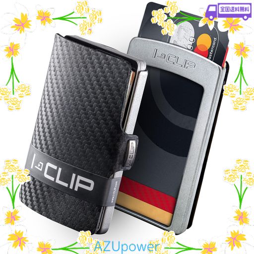 [I-CLIP] オリジナル - カーボンパターン シルバーフレームブラック - マネークリップ付きミニ財布 -スリム財布 - レザー財布 - プレミアムウォレット - カードケース