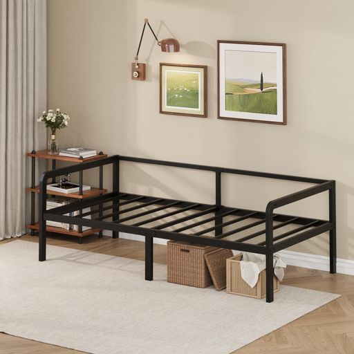LUTOWN-TEEN デイベッド リビング シングル ベッドフレーム スチール お昼寝 パイプ 通気性 安定感 下収納 組み立て簡単 一人暮らし おしゃれ ブラック