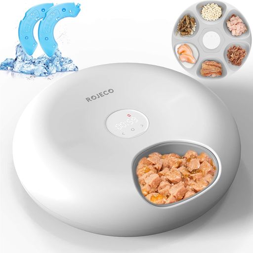 【獣医師推 奨同一の製品・ 保冷と鮮度保持】 ROJECO 自動給餌器 ウェットフード 猫 犬 タイマー 自動 餌やり機 給餌器 USB充電式で電池不要 コードレス使用可能 缶詰 パウチ 手作り おやつ …