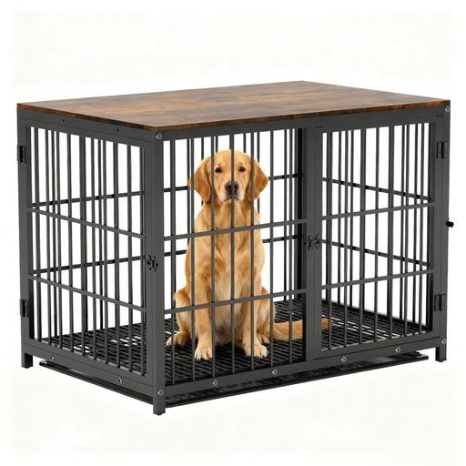 BINGOPAW 大型犬用ケージ 屋根付き ドッグハウス 室内 木製 連結 丈夫 中型犬 小型犬 頑丈 ウッディサークル 犬小屋 柴犬 長方形 大きい おしゃれ インテイリア ブラック XL