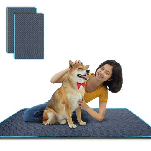 TITISNUGY 洗えるペットシーツ ペット用おしっこマット 【ブルー縁ガイド!】 ペットマット 大型犬・猫用トイレマット 大判サイズ 多頭飼いに最適 ワイド 四重構造で漏れ防止/滑り止め/超吸…