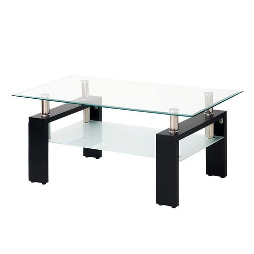 (OSJ)ガラステーブル コーヒーテーブル 幅88CM 強化ガラス天板(クリアグラス+ブラック脚)