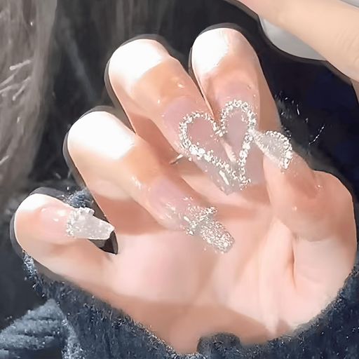 COLORBIRD ネイルチップ ロング 24枚 ピンク ハート ネイル 付け爪