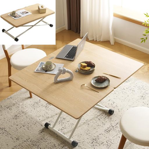 オーエスジェイ(OSJ) 昇降デスク 昇降式テーブル センターテーブル 折り畳み 幅100天板が2倍に広がる 昇降式 リビング 正方形 伸縮 木製 パソコンデスク 折りたたみ キャスター