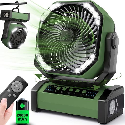 【多機能ファン&20000MAH充電池内蔵】 キャンプ扇風機 アウトドア扇風機 左右自動首振り 充電式 サーキュレーター 2重反転ファン ポータブル リモコン付き タイマー 風量4段階調節 LEDライ…