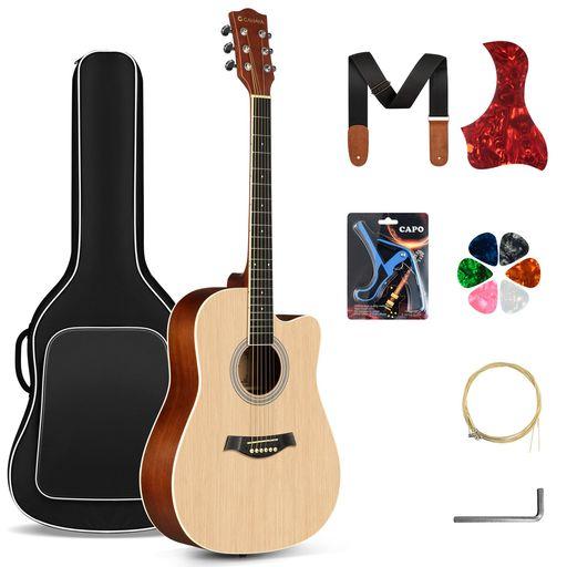 CAHAYA アコースティックギター 初心者セット 41インチ アコギ 木製 スプルース材 8点付属品 ギグバッグ/ピック/替え弦/ストラップ付 大人 子供用 練習用 ナチュラル