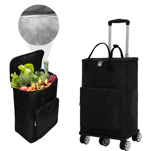 VTUESXN【5輪+大容量45L+保温保冷+EVAライニング】ショッピングカート 買い物カート 横押し ショッピングカート 高齢者 長さ調節3段階 保冷保温 防水 360度回転 耐荷重35KG 大容量 収納便利 折…