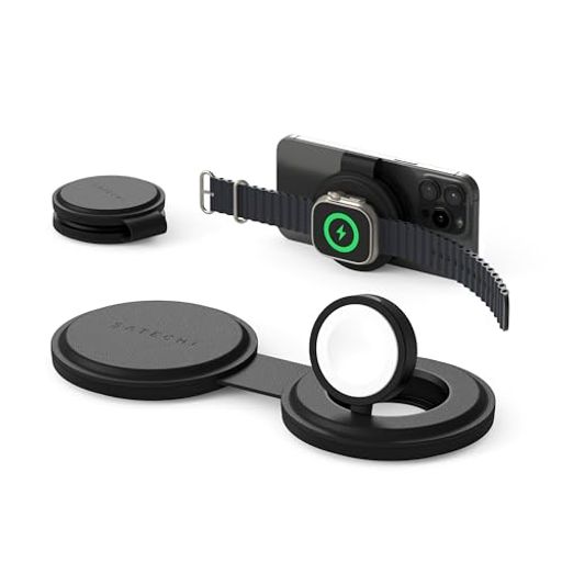 SATECHI ONTHEGO 2-IN-1 ワイヤレス充電器 マグネット式 QI2対応 IPHONE 15W急速充電 / APPLE WATCH 5W 折りたたみ式 充電スタンド (ブラック)