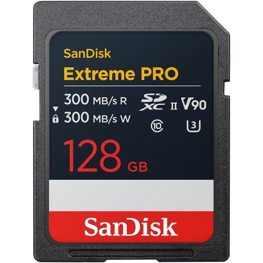 SANDISK 128GB EXTREME PRO SDXC UHS-II メモリーカード - 最大300MB/秒の読み取りと書き込み速度、V90、8K、4K UHD、SDカード - SDSDXDM-128G-GN4IN。