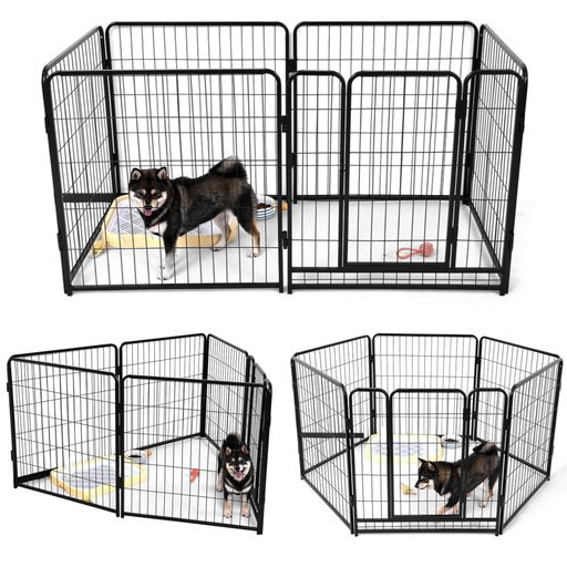 KIRATAKU 大型犬 サークル スチール製 ペットサークル 犬用サークル 犬用フェンス 犬 ケージ ペットケージ 大型 60/80/98CM 室内室外兼用 折り畳み式 組立簡単 複数連結可能 (ブラック, 高さ80CM,…