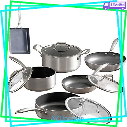 アイリスオーヤマ フライパン 鍋 10点セット 26CM 20CM IH 対応 ダイヤモンドグレイス シルバー KITCHEN CHEF DG-SE10