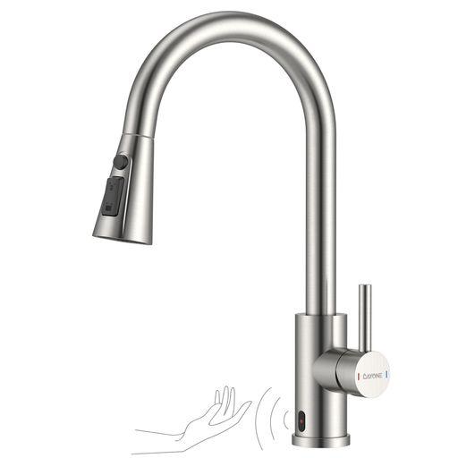 DAYONE タッチレスキッチン水栓 SUS304ステンレス製 引出し式 プレミアム感応式 360°回転 3機能スプレー付き 自動赤外線センサー キッチンタップ シングルハンドル混合水栓 標準G1/2’’対応 …