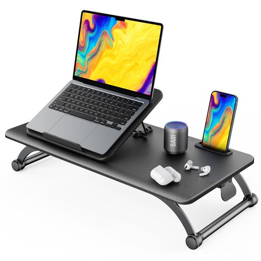 SAIJI スタンディングデスク 卓上 ノートパソコン昇降式テーブル 軽量 6段階折畳みテーブル 机上 天板サイズ56.8×28CM 昇降範囲12~42CM 便利な収納 組立不要 角度調節可能なラップトップスタ…