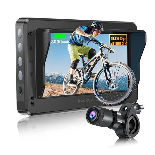 PARKVISION 自転車ミラー 自転車背面 カメラ 4.3インチ防水 1080P HD 超高精細画質 モニター バック カメラ 自動調光付き-8000 MAH 充電可能電池付き- Φ20~42MMハンドルに対応 110°広角 自転車カメラ