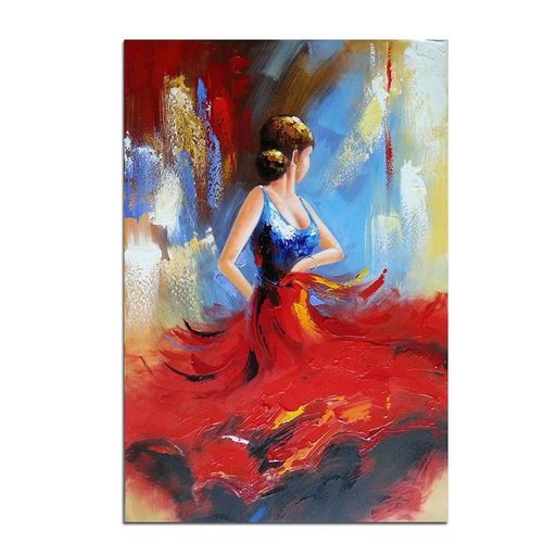 WIECO ART ？ 女の子 ダンサー 赤いドレス 完全手描き油絵 装飾用絵画 フレーム無し絵画 リビングの装飾用絵画 壁掛け絵画 壁用絵画 玄関装飾用絵画 モダンでシンプルな装飾用絵画 工芸画 …