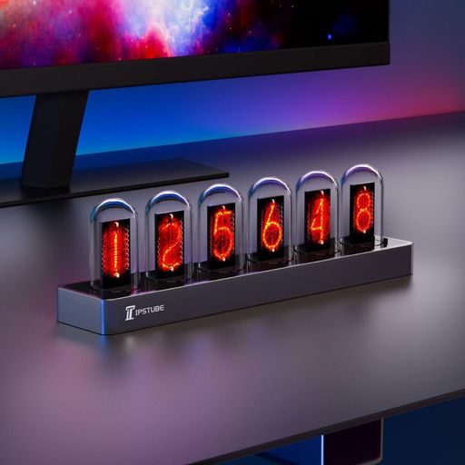 NIXIE TUBE CLOCK,ニキシー管クロック、デジタル写真アップロード機能、モバイルアプリ制御、時刻・天気・温度表示、ダイナミックRGB照明、耐久性アルミ合金ベース