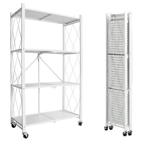 SEACALL 折りたたみラック 折り畳み メタルラック 4層 大容量 幅70CM 金属製の収納ラック 折り畳み棚 360°キャスター付きで移動可能 ック設置不要 家庭用収納ラック 折りたたみ リビングルー…