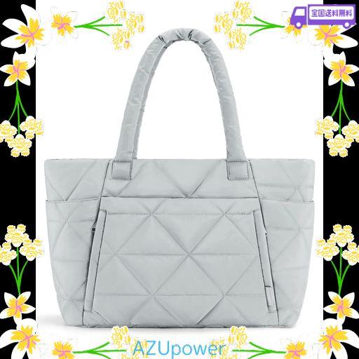 [BAGSMART] レディース 大型キルティングトートバッグ 大容量 多収納 ジッパー付き 仕切り付き 頑丈設計 旅行/通勤/ジム用 ショルダーバッグ