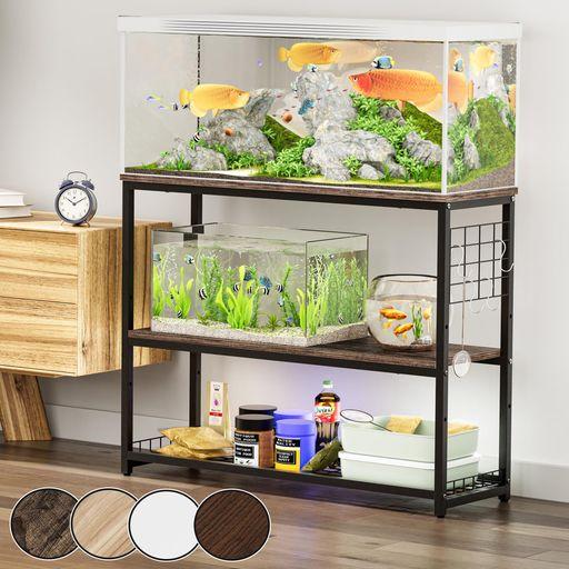 DEWEL 水槽台 90CM水槽用 水槽 台 ラック 棚 スタンド 高さ三段階調整可能 水槽棚 総耐荷重約155KG 面取り加工 水槽ラック フック/アジャスター付 3段 水槽棚 幅90 奥行き30 高さ70CM 木製