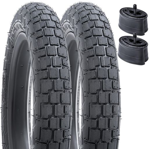 YUNSCM 2本セット,12 1/2X2 1/4 タイヤ,12 1/2X2 1/4 自転車タイヤ + 12/12.5X1.75/2.25 自転車チューブ 肉厚 米式バルブ32MM,Y-1113