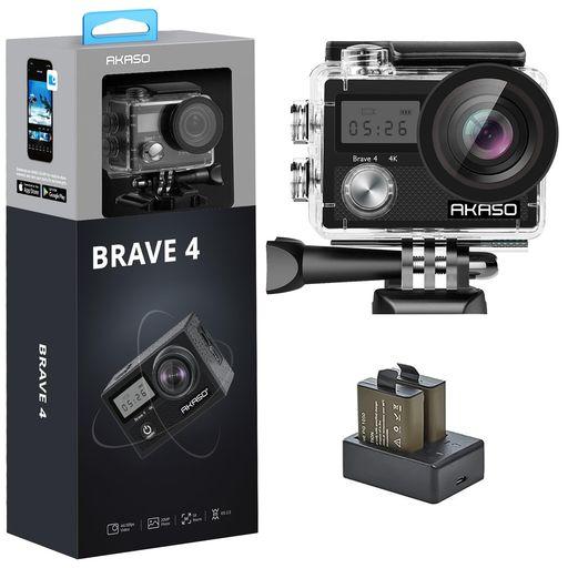アクションカメラ AKASO BRAVE4-4Kウェアラブルカメラ 2000万画素 EIS手ブレ補正 5倍ズーム WIFI搭載 外部マイク対応 水中カメラ 30M防水 広角レンズ HDMI出力 1050MAH*2 アクションカム 小型