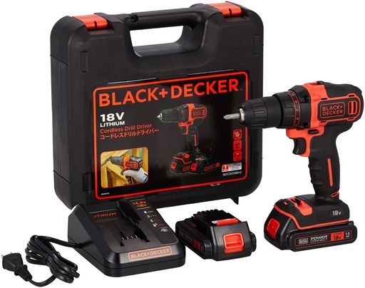 ブラックアンドデッカー(BLACK+DECKER) コードレス ドリルドライバー DIY 電動工具 穴あけ 締付工具 18V リチウム 電池 2個付き BDCDD186K2
