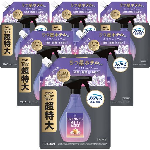 ファブリーズ レノアハピネスミスト 衣類・布製品用消臭スプレー ホワイトムスクの香り 消臭・除菌 5つ星ホテル推奨 詰め替え 1240ML×6袋 [大容量] [ケース品]