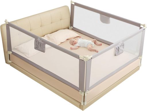 BABYALLY 幼児用ベッドガード 折りたたみ式ベッドフェンス 転落防止 取り付け簡単 高さ調節可能なベッドガード、安定したU字型ベース、幼児、赤ちゃん、子供用 (200X200X190CM)