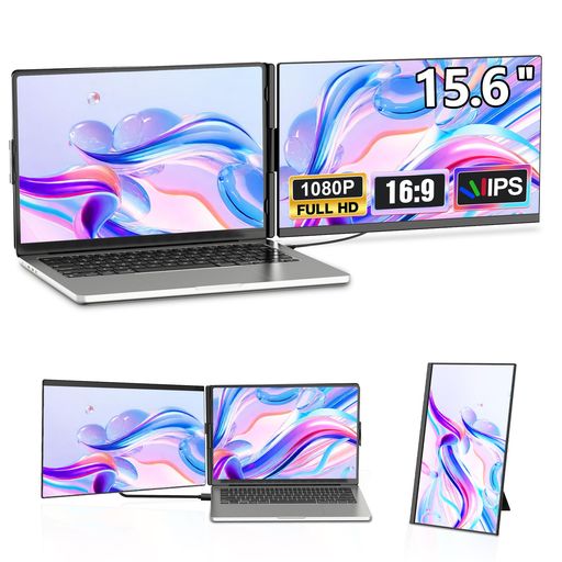 ALICHOME P5 デュアルモニター 15.6インチ モバイル PC モニター IPS モバイルディスプレイ FHD 1080P ノートパソコンデュアルスクリーンディスプレイ拡張、ポータブルモニター縦画面 対応に適用…