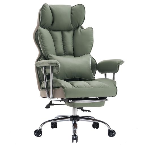 SKYE ゲーミングチェア デスクチェア オフィスチェア ゲーム用チェア パソコンチェア 伸縮可能のオットマン 椅子 テレワーク 社長椅子 高さ調節機能 PUレザー (ライトグリーン)
