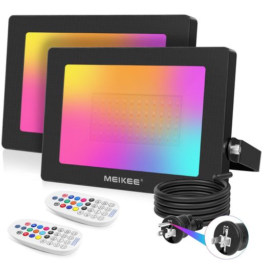 MEIKEE 100W RGB投光器 2個セット 5000LM高輝度 IP66防水 リモコンで40種照明モード タイマー・メモリー機能 省エネLED 屋外屋内兼用 バー看板 アクアリウム照明 舞台演出 パーティハロウィンクリ…