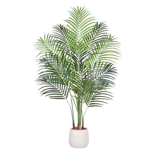 KEEPLUSH【フェイク観葉植物アレカヤシ 150CM】室内用フェイクグリーン 大型,13枚葉付き&天然コルク？皮 フェイクグリーン,白いおしゃれ植木鉢付き&化粧石。ベッドルーム、リビングルーム…