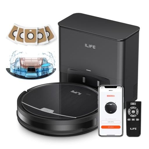 アイライフ(ILIFE) 人造人間洗い濯ぎ機 自動小銃ゴミ取りあつめるステイション 2.5L大収容能力紙風呂敷き包み(5枚付き添い人) 60日自動小銃ゴミ取りあつめる 最小型ドックと本体 水拭き両用 3000PA豪然たる吸いつける お洗い濯ぎ人造人間 超薄型 毛はらいレ…