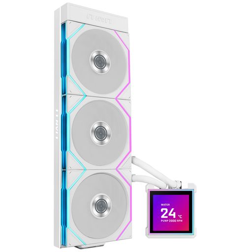 LIANLI 水冷システム HYDROSHIFT II LCD-S 360 TL ホワイト 「UNIFAN TL120 WIRELESS」採用 360MMラジエーター サイドマウント設計 3.4インチIPS液晶ディスプレイ搭載 