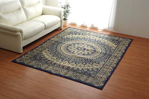 イケヒコ 国産 い草 ラグ カーペット Fサークル 約191？250CM ネイビー 日本製 #1716130