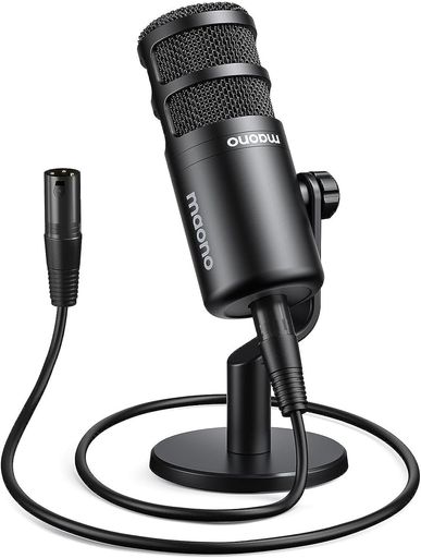 MAONO ダイナミックマイク PD100 単一指向性 ボーカル用 ポップフィルター内蔵 XLRケーブル接続 マイクスタンド付き オーディオミキサー/サウンドカード/音響機械向け 