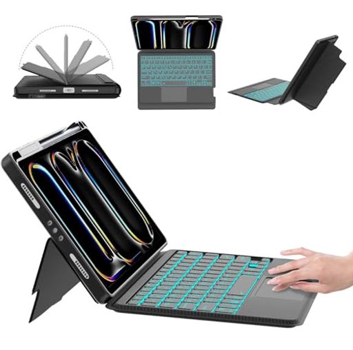 【2025 IPAD PRO 11インチ (M4 2024 M5 2025) キーボード付きケース 縦向き・横向き対応 7色バックライト 高精度トラックパッド搭載 TYPE-C充電 15°~180°角度調整 3台デバイス切替 ペンシルホルダー付き